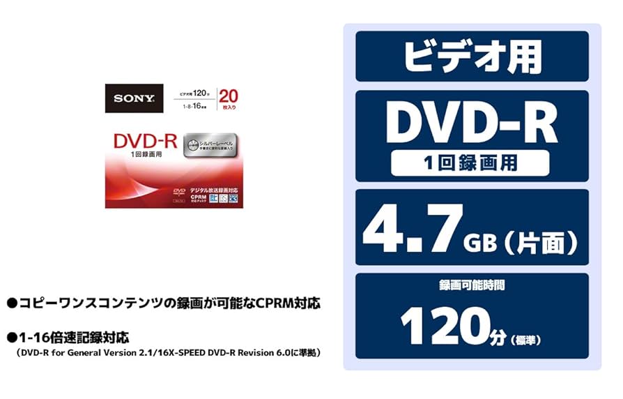 Amazon.co.jp: ソニー ビデオ用DVD-R CPRM対応 120分 1-16倍速